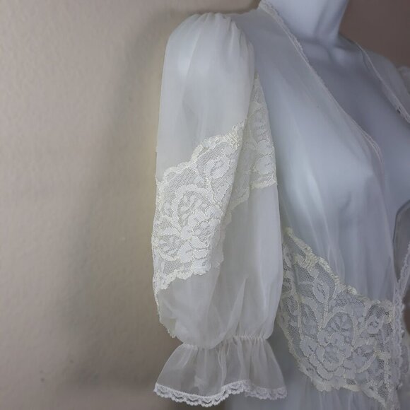 Vtg Val Mode Ivory Sheer Lace Mesh Maxi Negligee Robe S Bridal Old Hollywood - Picture 6 of 10